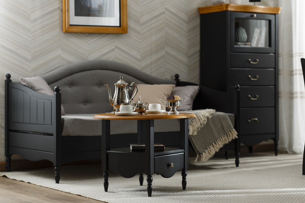 Тахта чёрная Айно №9 с мягким изголовьем 800х2000