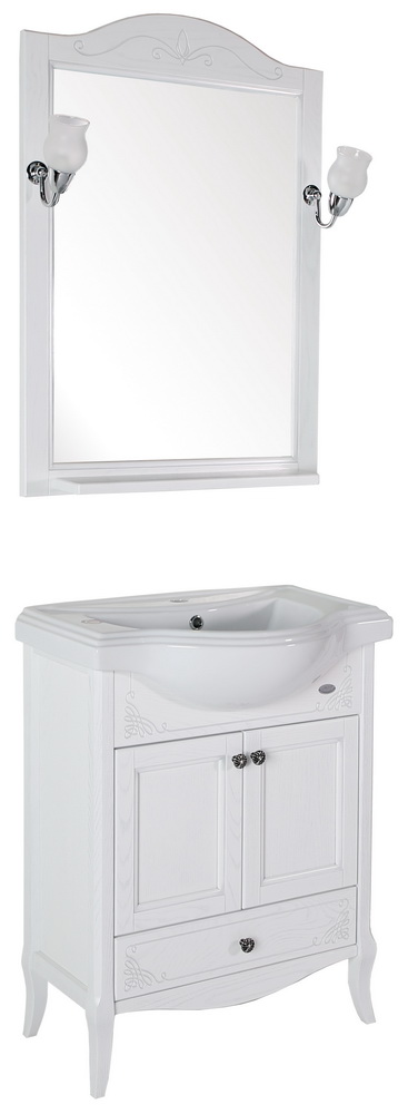 Зеркало белое с полкой Салерно 65 с полкой+светильники