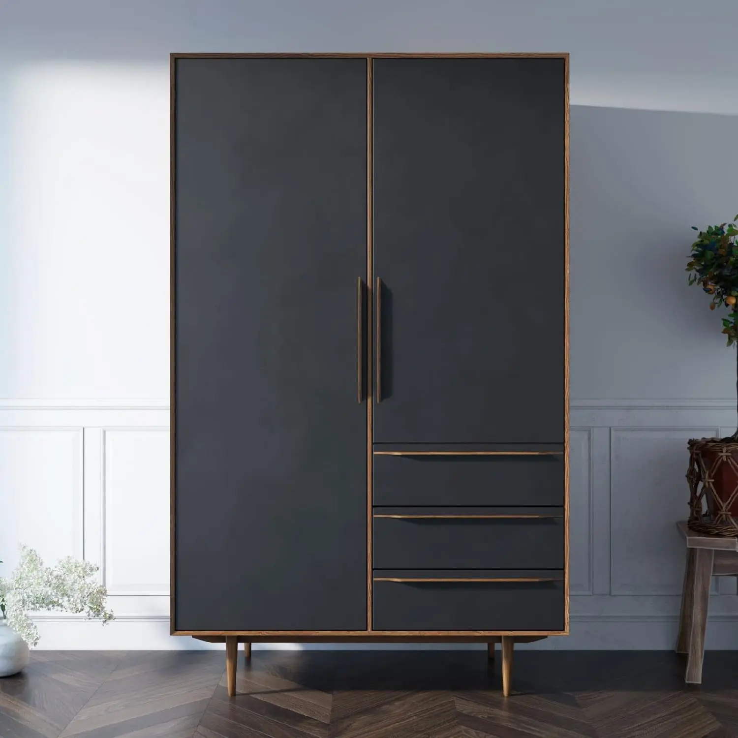 Шкаф чёрный с ящиками в скандинавском стиле "Bruni Black"