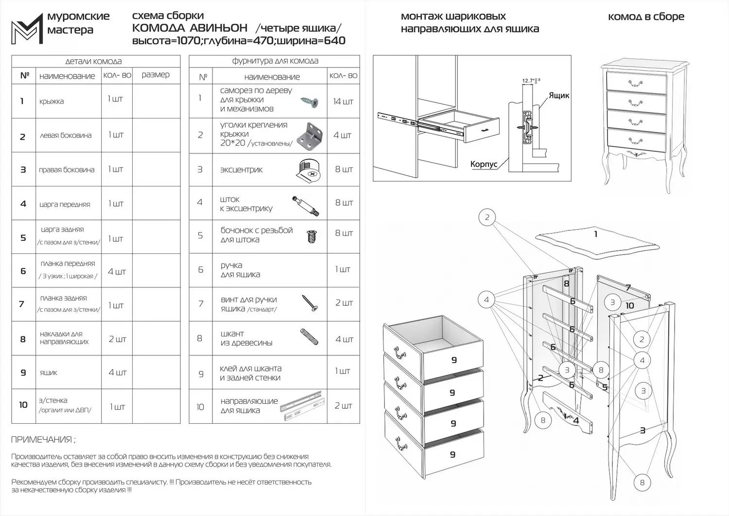 Комод 4 ящика белый Авиньон