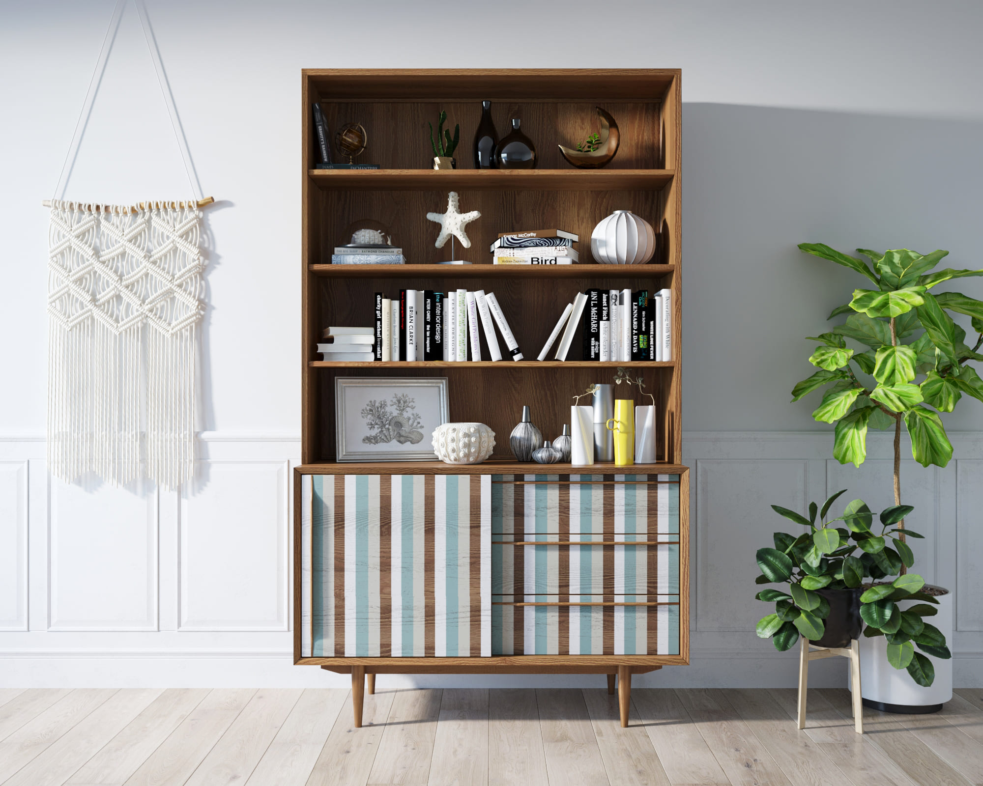 Стеллаж массив дерева "Bruni print 1" с дверками