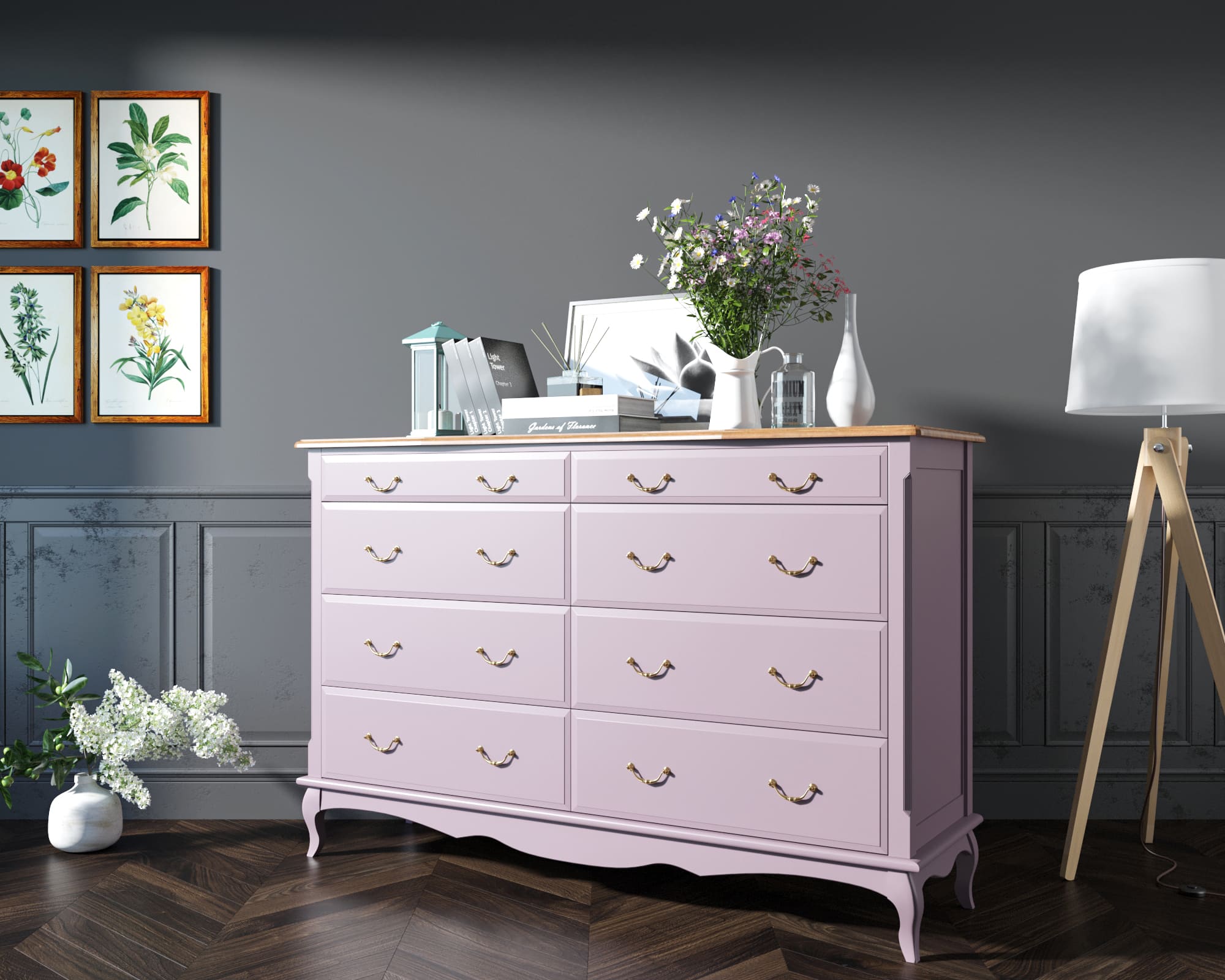 Комод массив Leontina Lavanda на восемь ящиков арт ST9316/2L