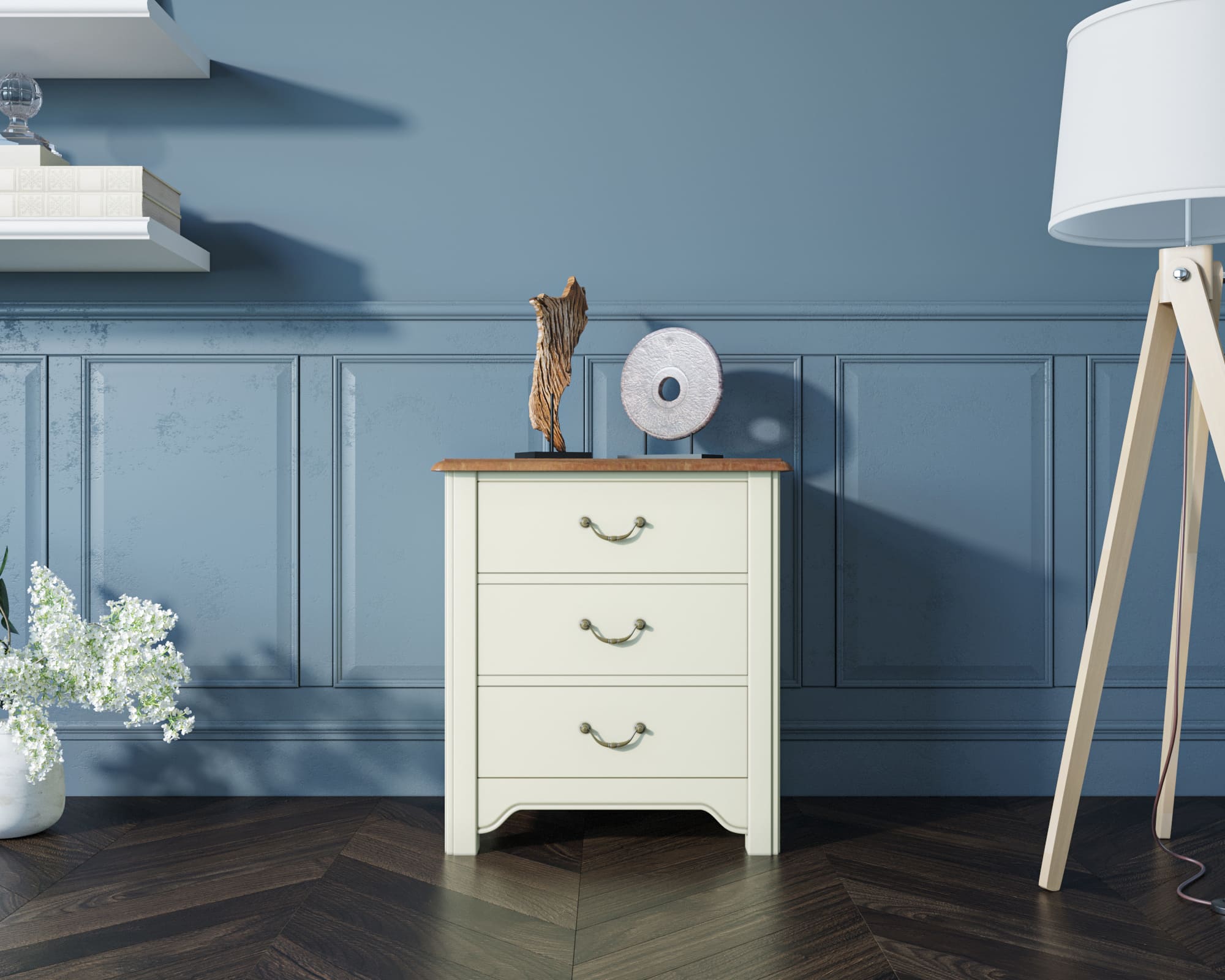 Бежевая прикроватная тумба с 3 ящиками "Olivia"