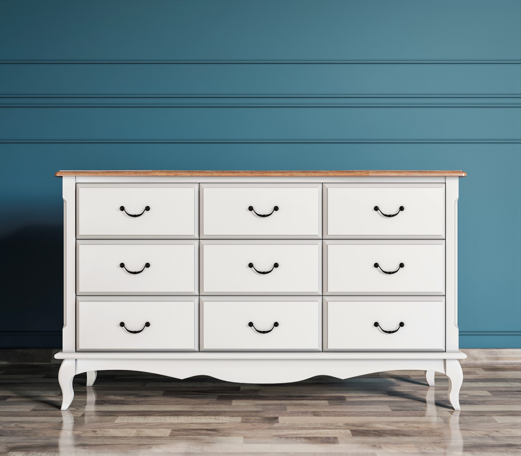 Комод белый на 9 ящиков «Leontina»