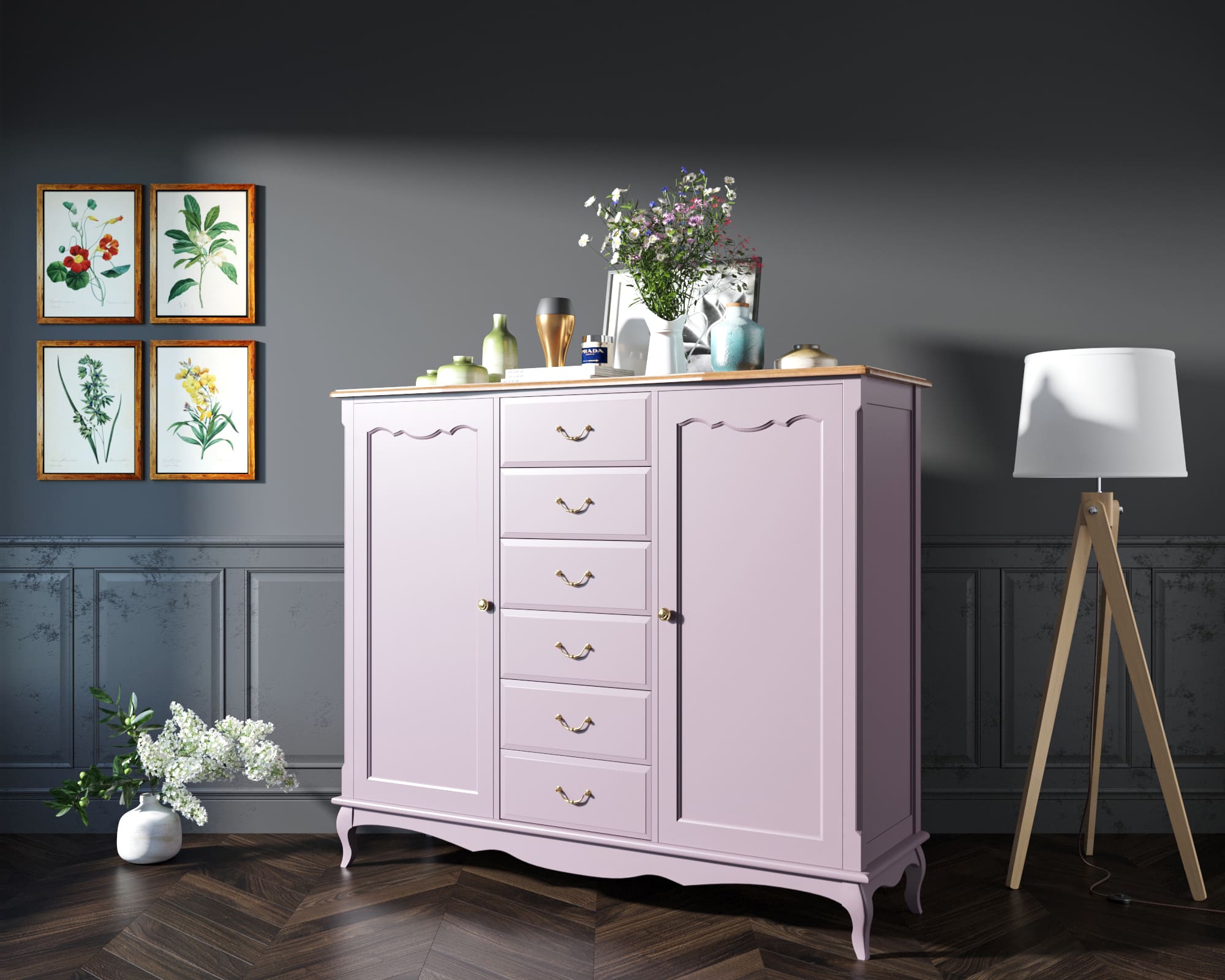 Комод Leontina Lavanda с шестью ящиками и дверками арт ST9350L