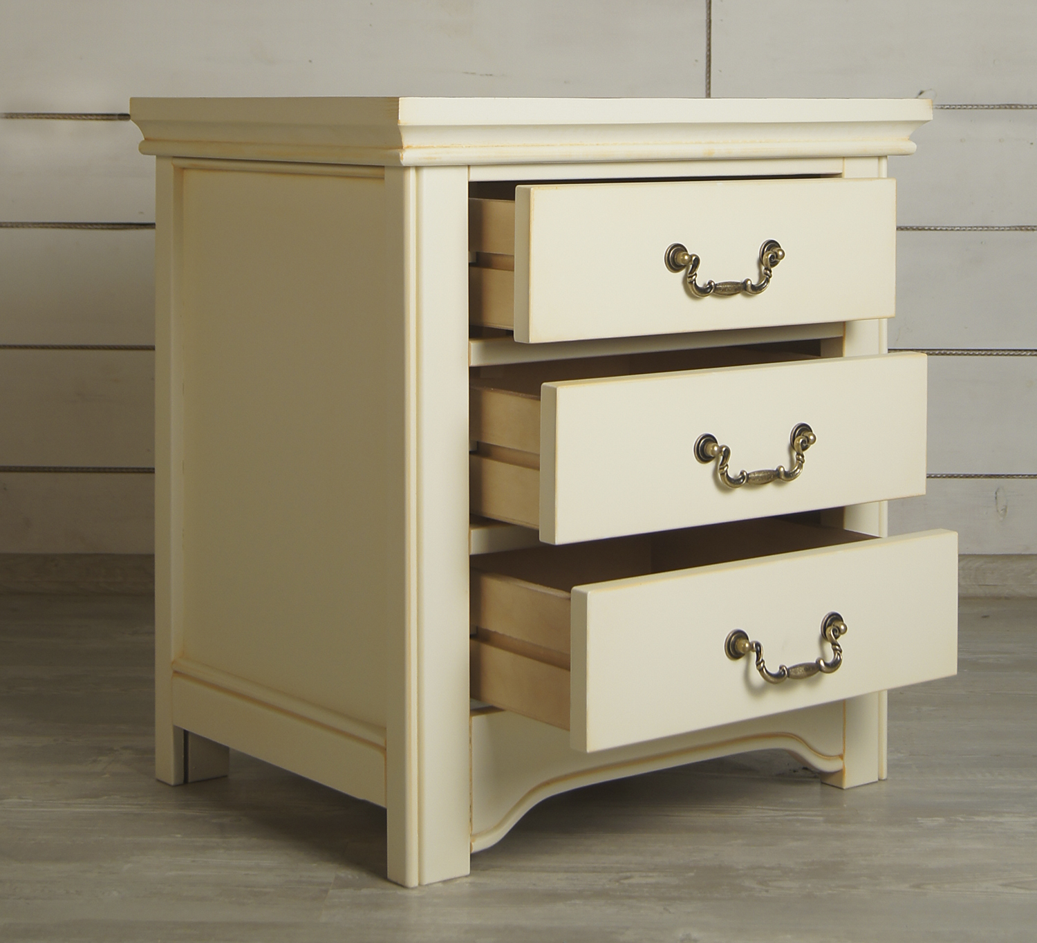 Бежевая прикроватная тумба с 3 ящиками "Olivia"