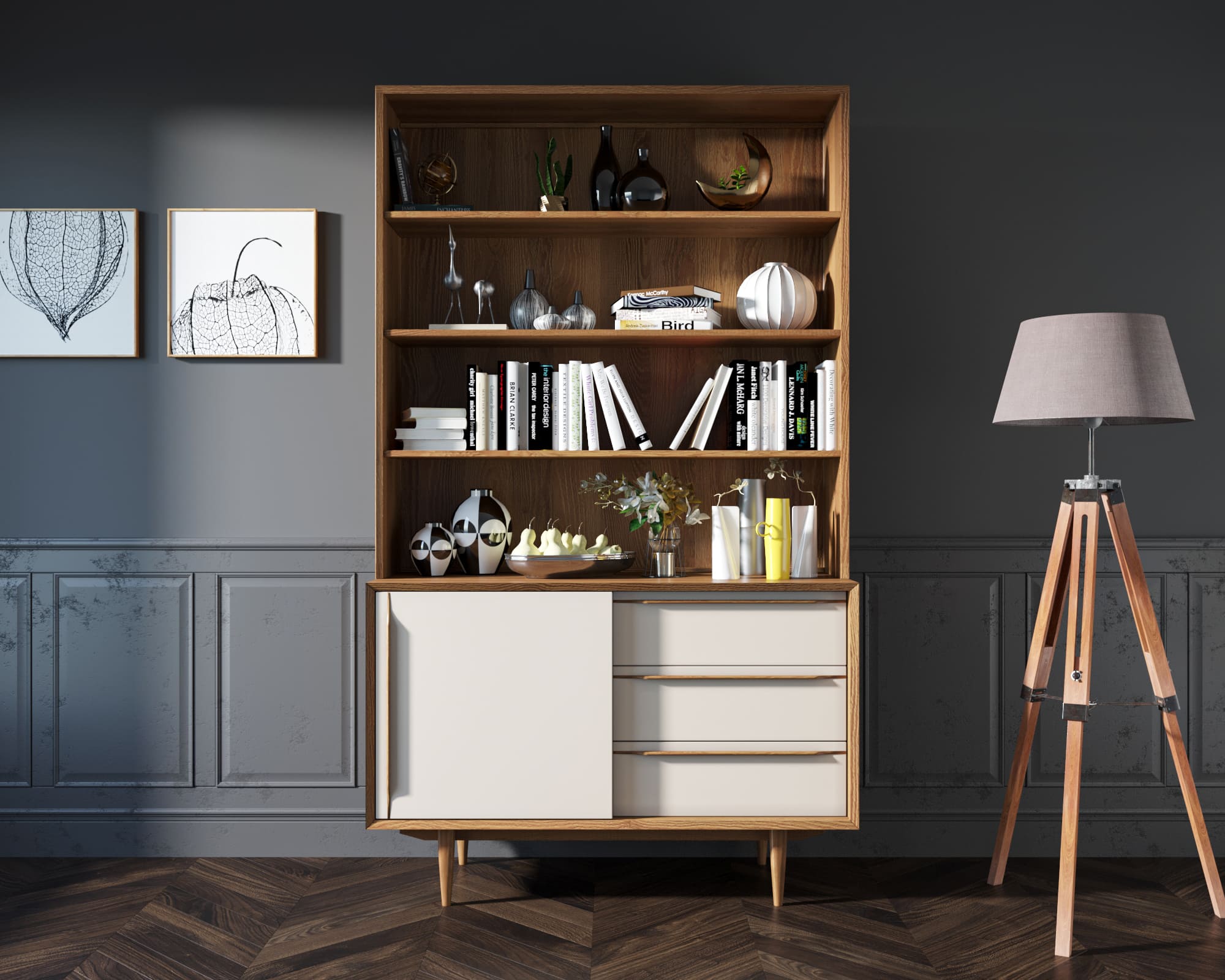 Стеллаж с ящиками "Bruni White" с дверками