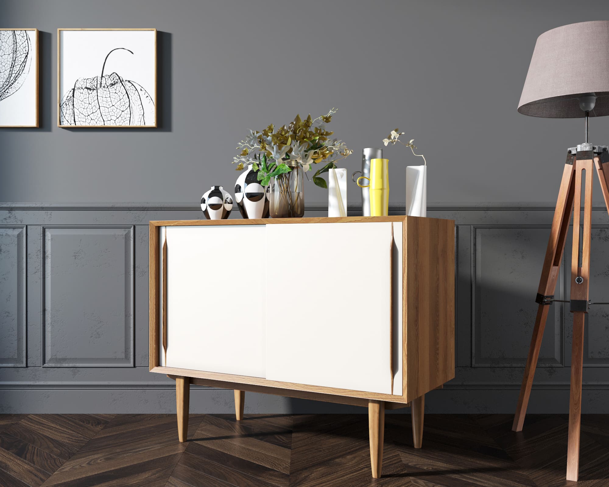 Комод массив дерева в Скандинавском стиле "Bruni white" две дверки