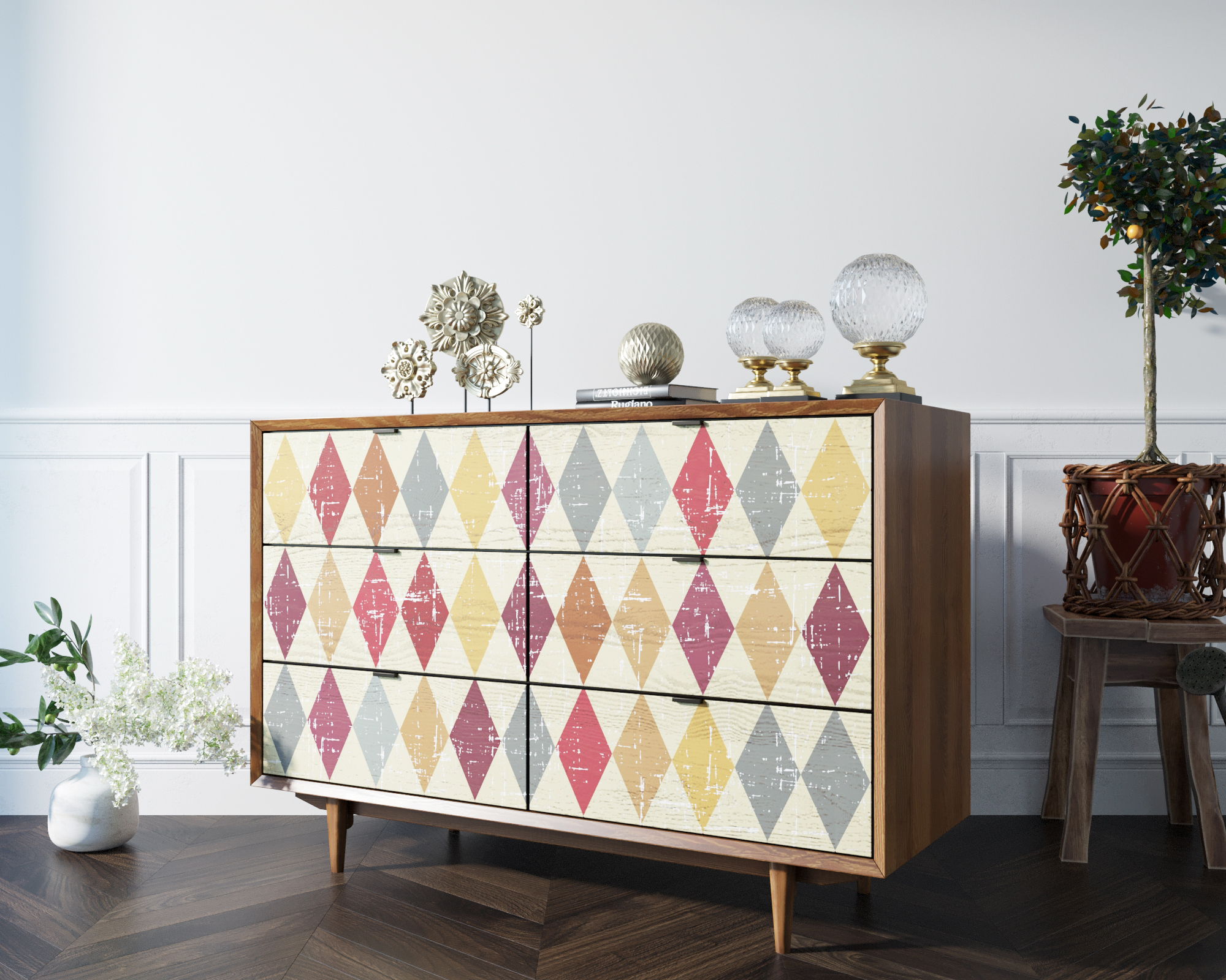 Комод массив дерева "Bruni print" с шестью ящиками