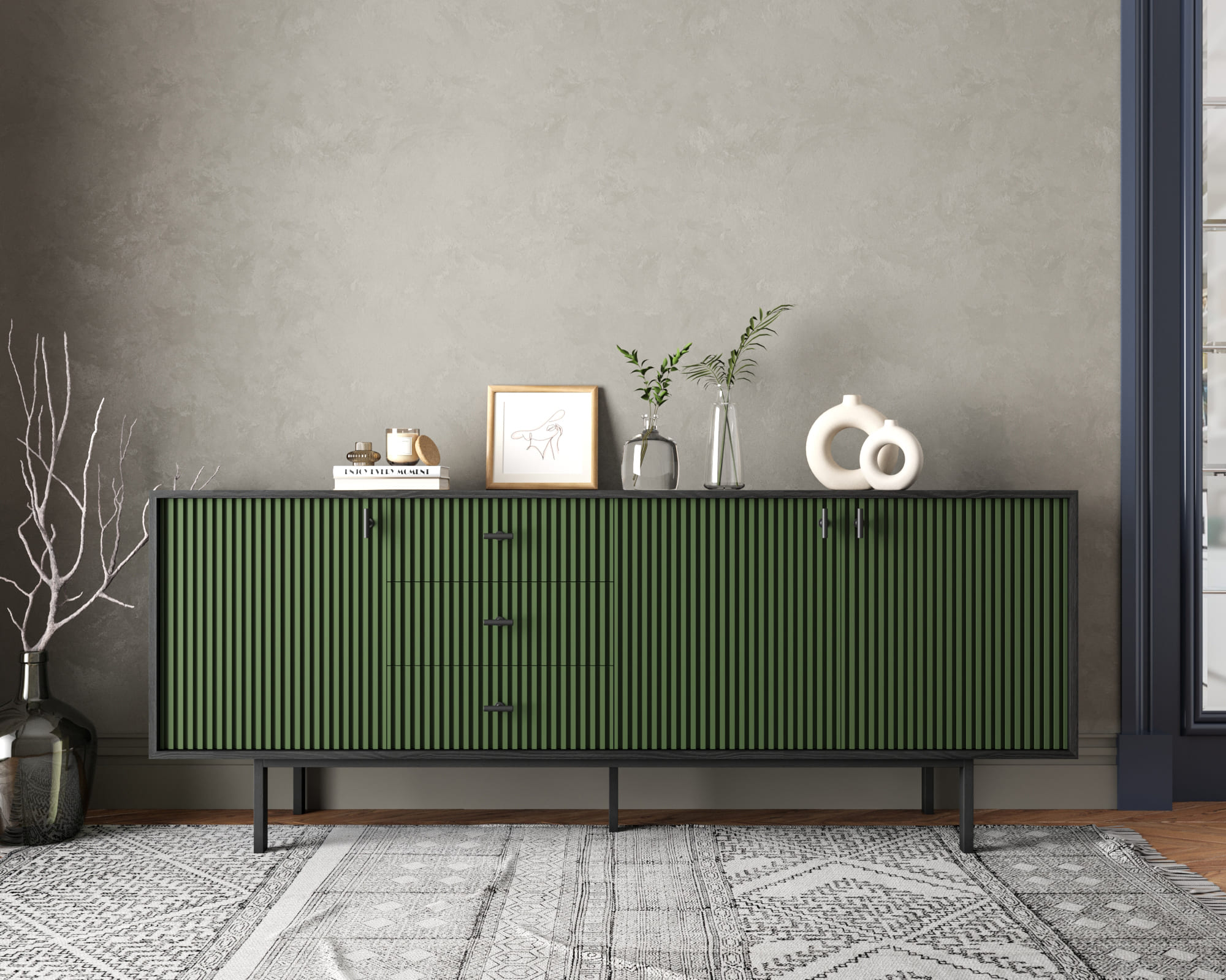 Комод с тремя дверками и тремя ящиками "Emerson" арт EM07/green/L