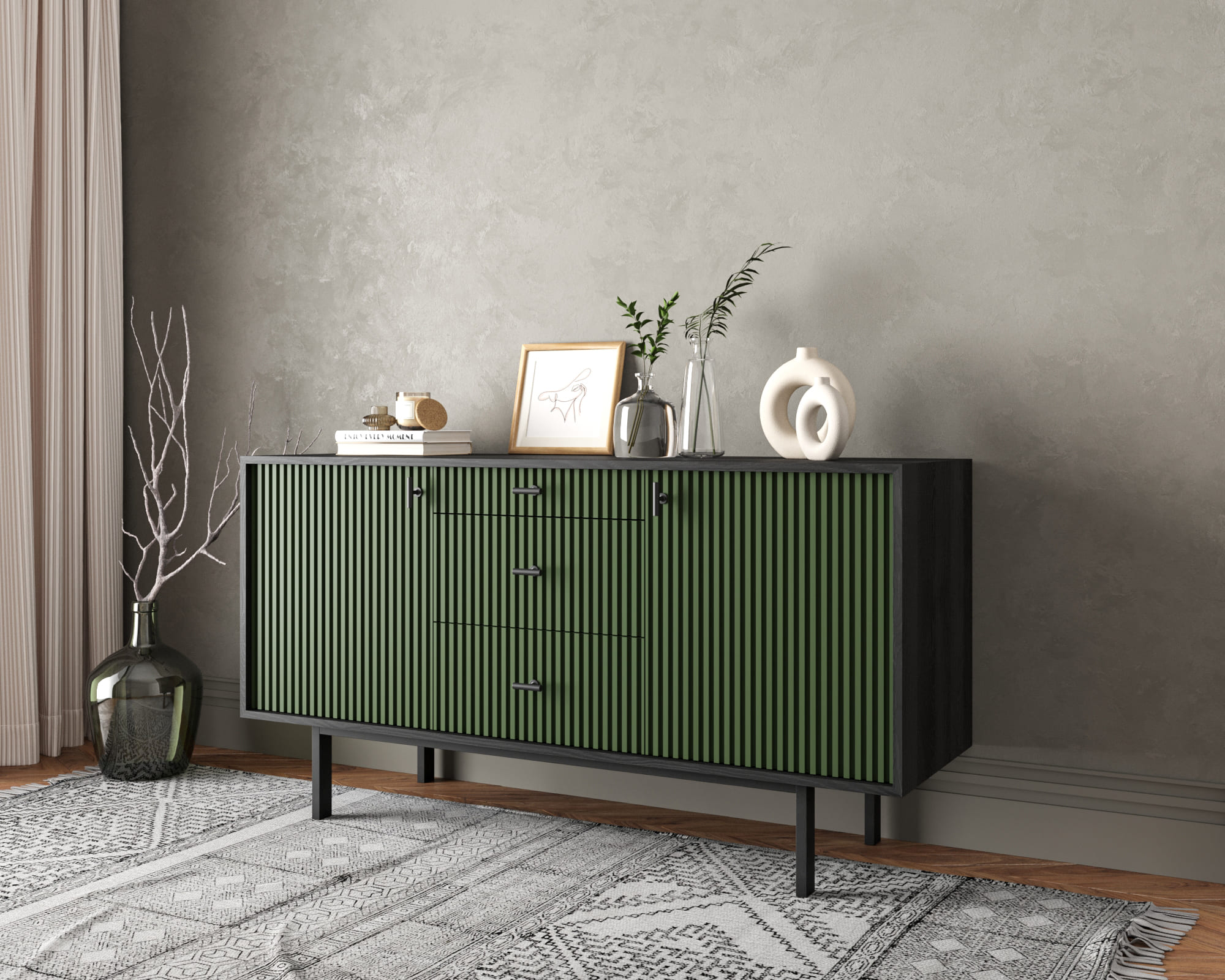 Комод две дверки и три ящика "Emerson" арт EM08/green/L