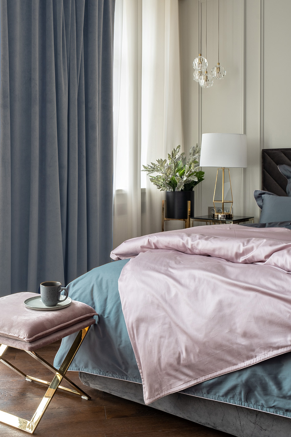 Портьера широкая с подкладом сшивная серая Riviera-91