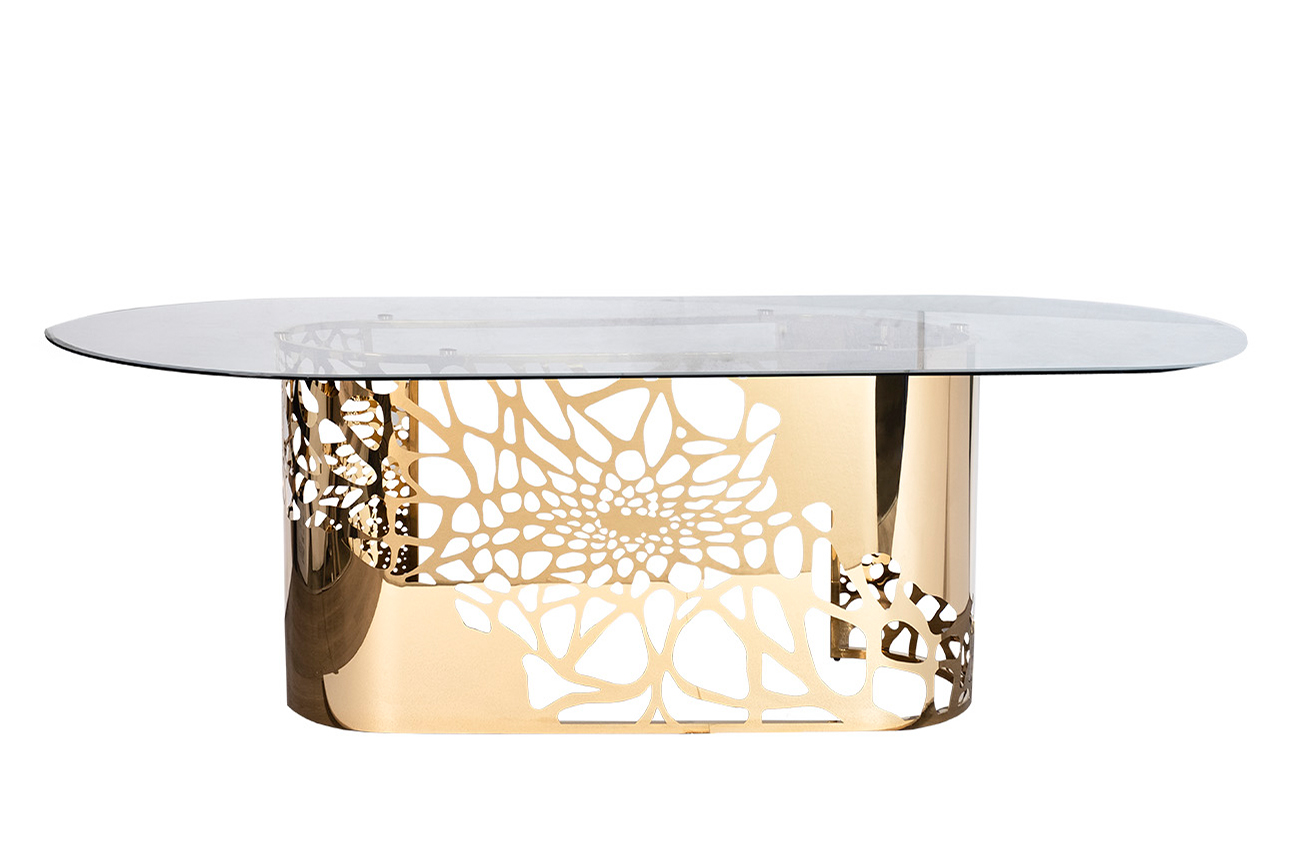 GY-8514STOL/OB Стол обеденный стекло прозр/золото