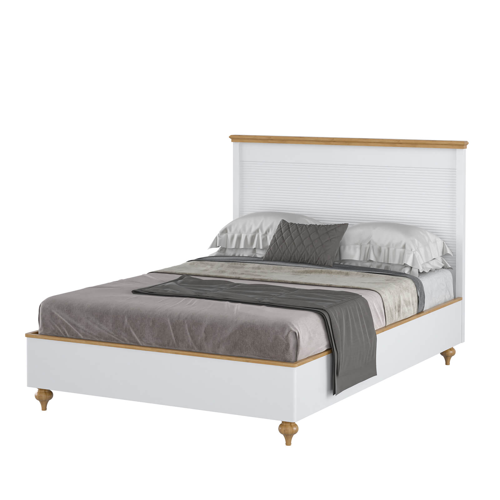 Кровать белая массив сосны и МДФ "Рандеву" 1400 (белый лак/антик-24)