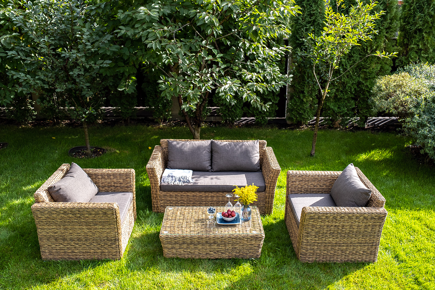 "Капуто" диван из искусственного ротанга (гиацинт) двухместный, цвет соломенный