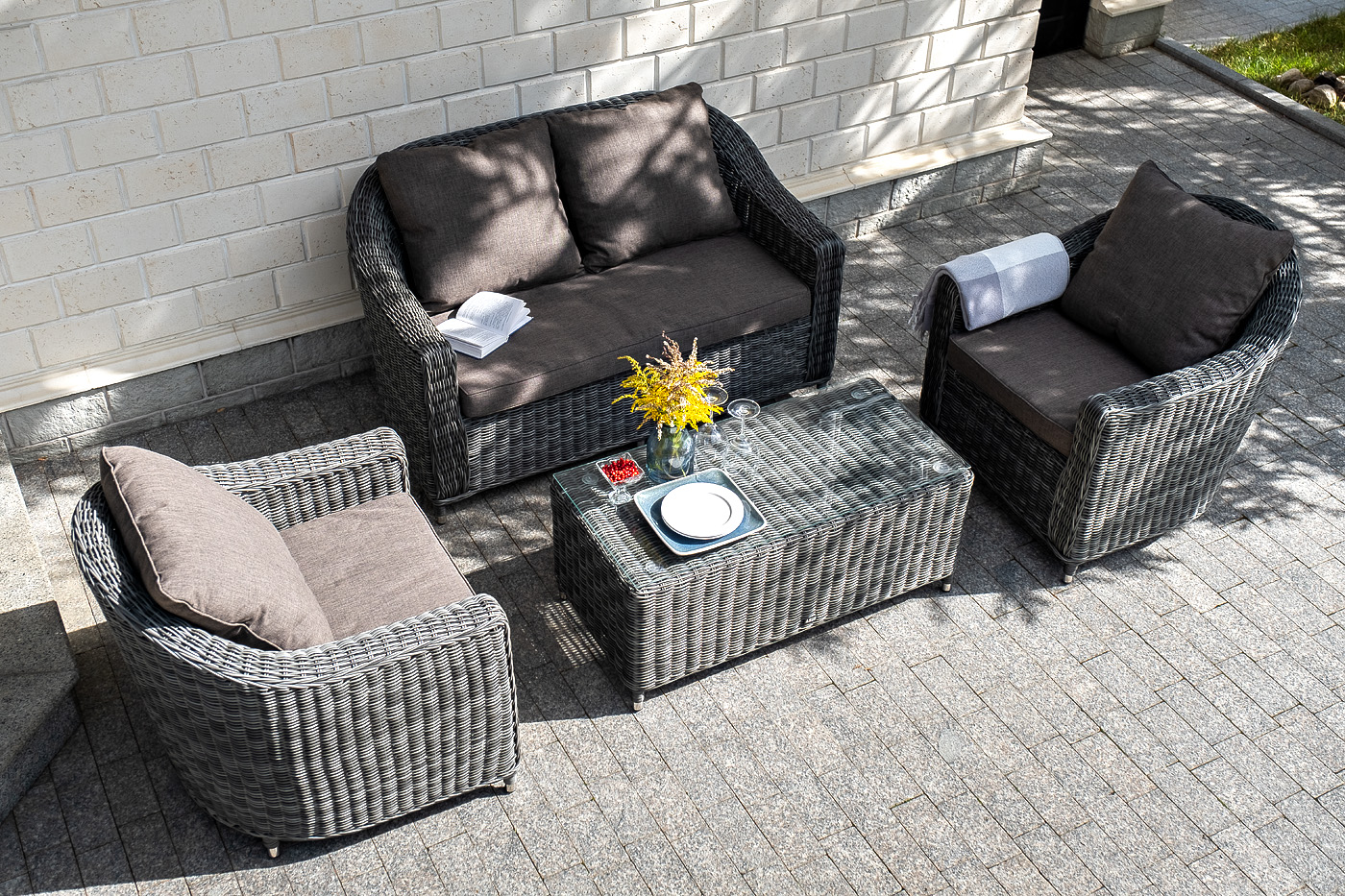 "Копаннини" диван из искусственного ротанга двухместный, цвет графит