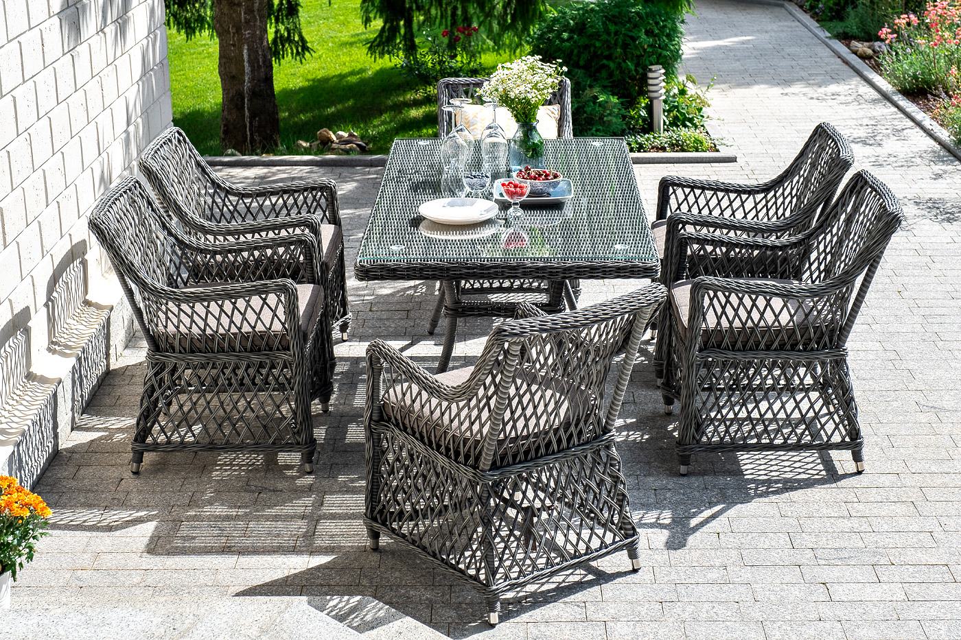 "Латтини" обеденная группа плетеная, цвет графит