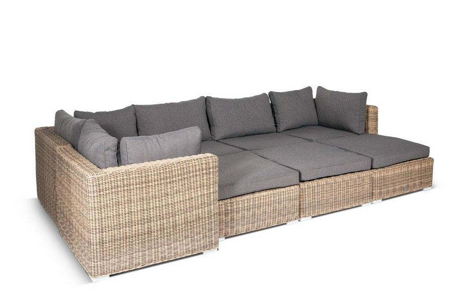 "Лунджи" плетеная оттоманка с подушкой, цвет соломенный