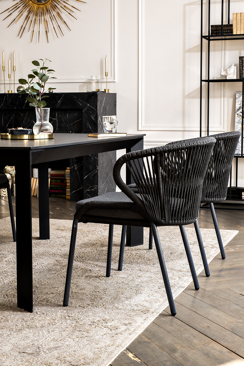 "Венецио" обеденная группа на 4 персоны со стульями "Миленто", каркас темно-серый, роуп темно-серый