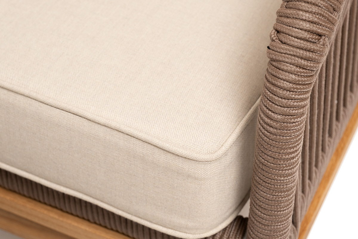 "Каннизо" лаунж-зона 4-местная из роупа со столом "Горнида" (серый гранит), основание дуб, роуп коричневый, ткань бежевая