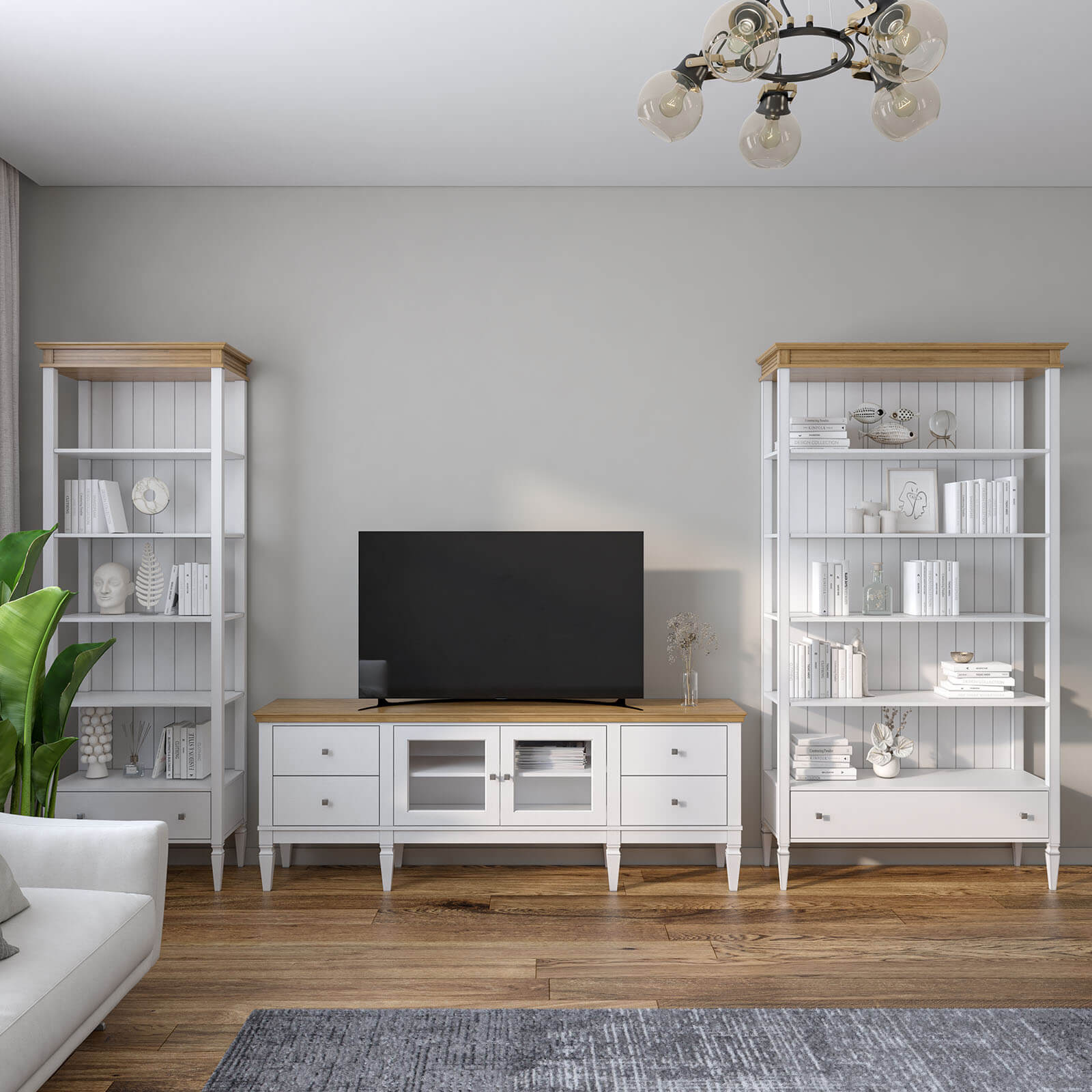 Шкаф книжный «Ольса» 201 (белый лак-антик 24)