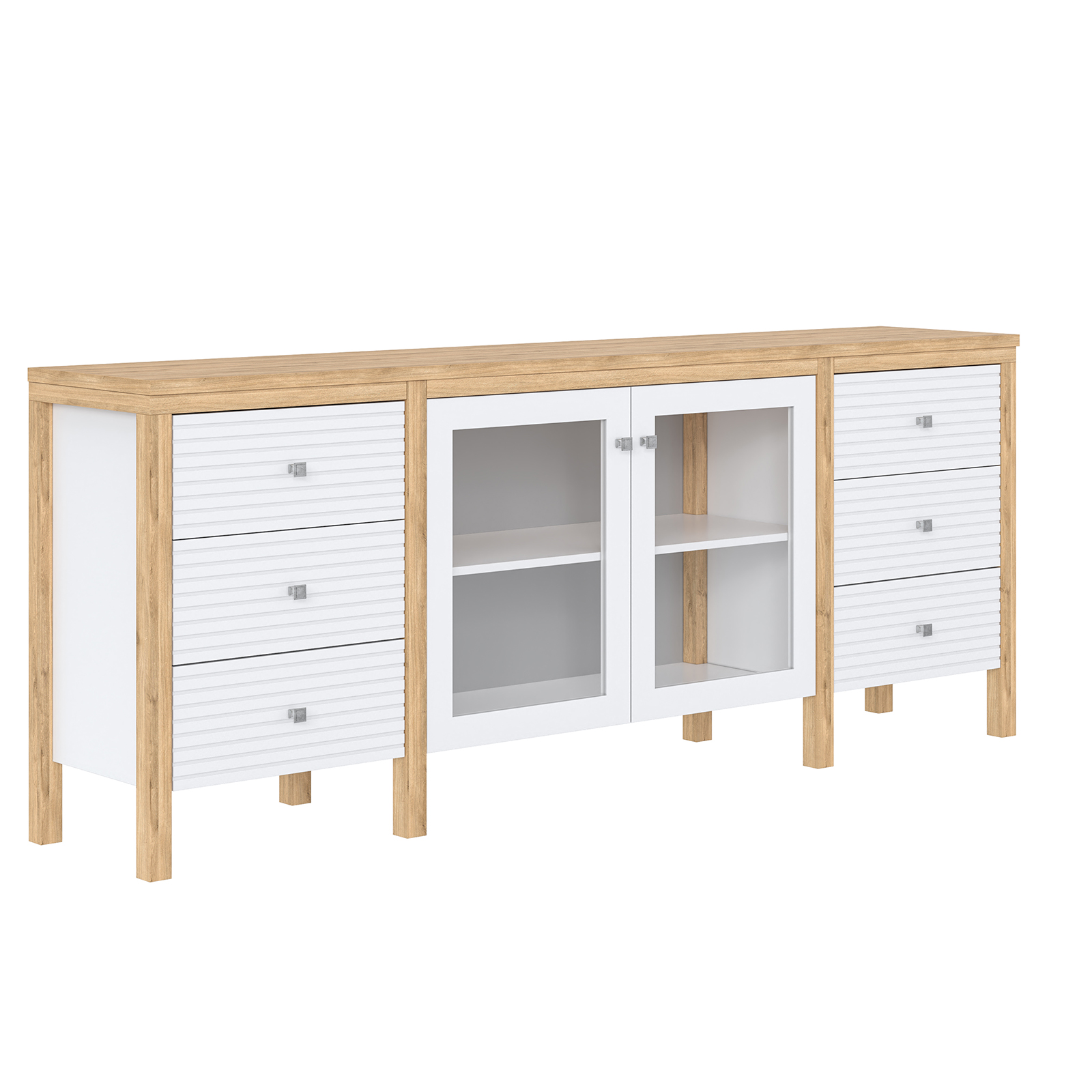 Тумба ТВ 4 ящика сосны Вояж-26-РЯ (Белый лак + антик №24)