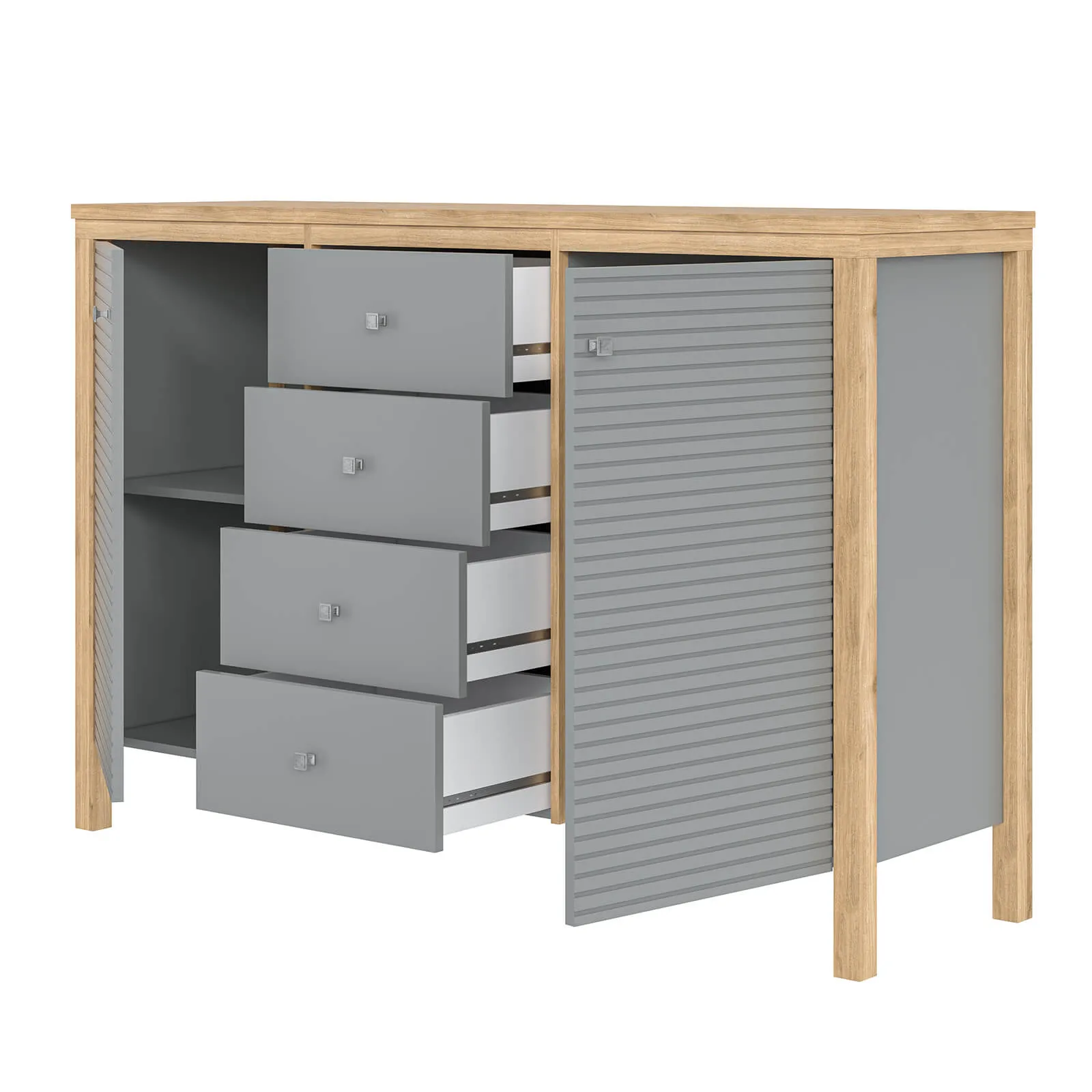 Тумба массив сосны с ящиками Вояж-24-РД (Серый №7042+ антик №24)